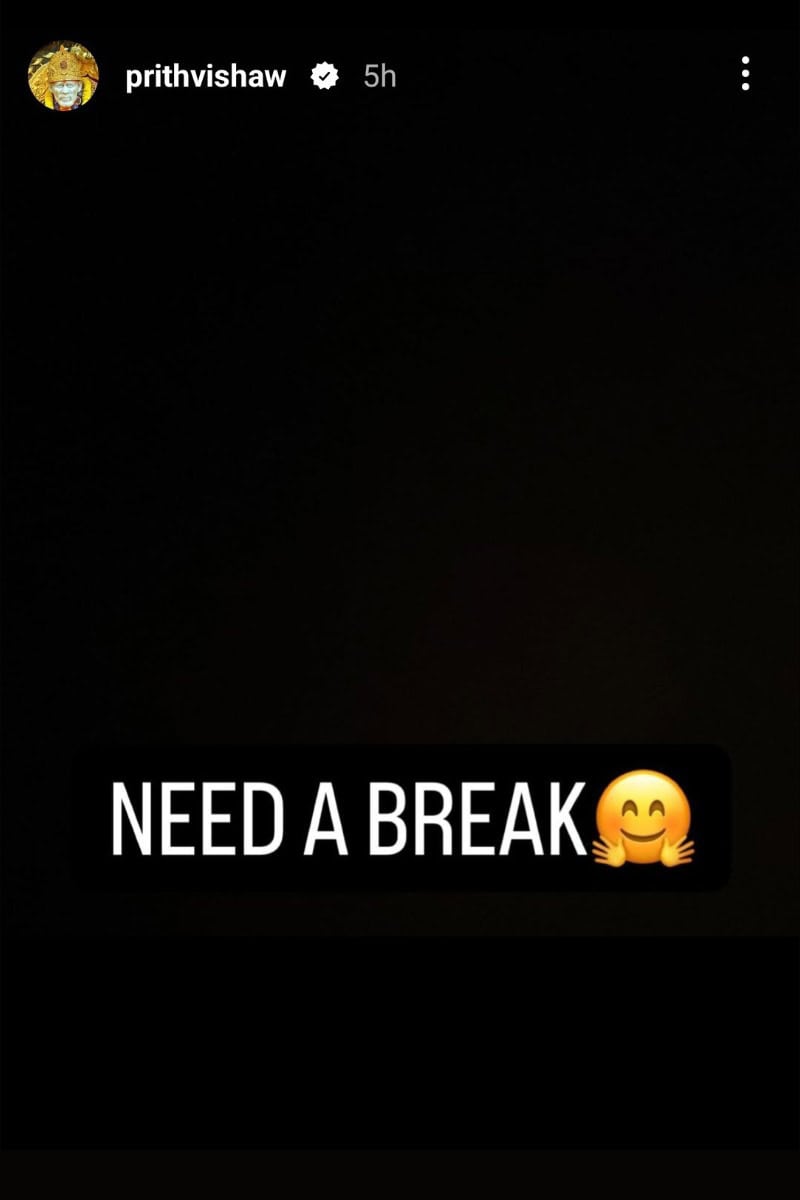 Prithvi Shaw Instagram Post