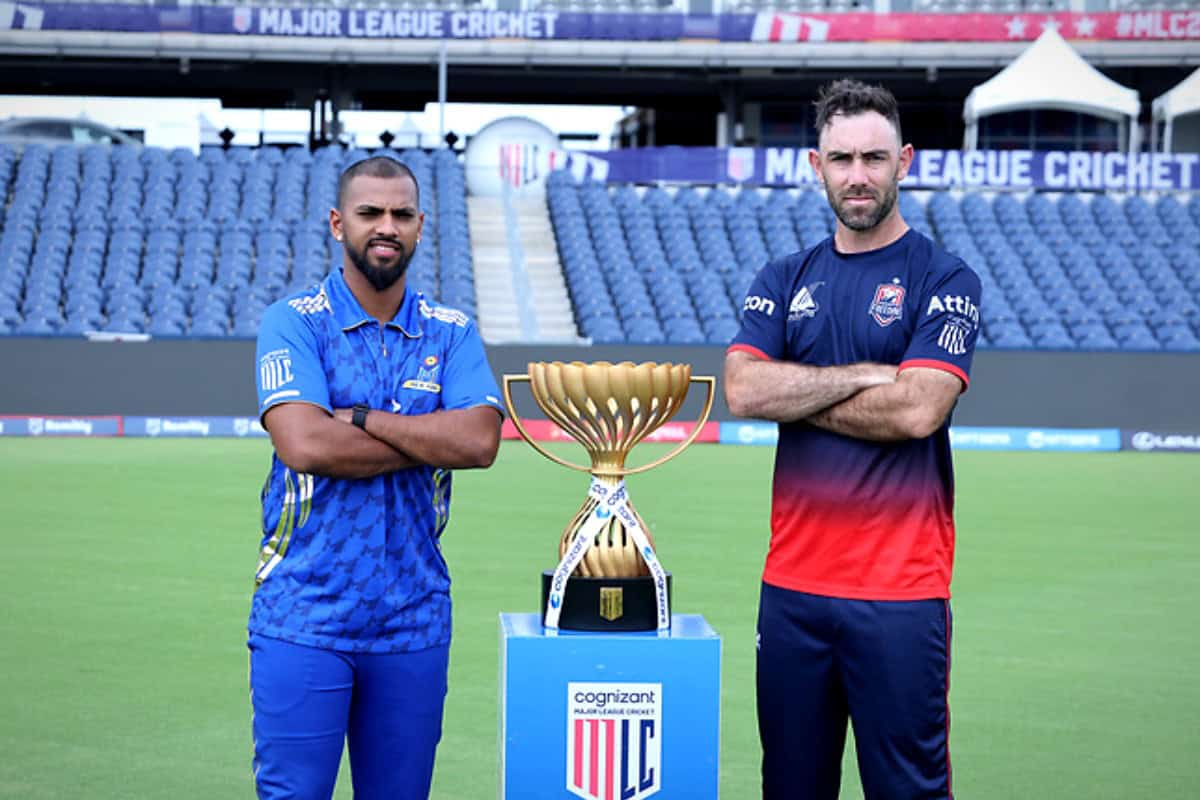Nicholas Pooaran of MI New York and Glenn Maxwell of Washington Freedom oh the eve of MLC 2025 Final
